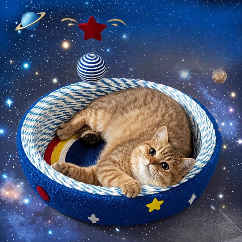 Space-Themed Cat Scratcher Bed