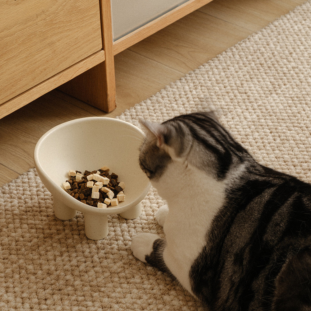 Cream Four-Leg Elevated Ceramic Cat Bowl