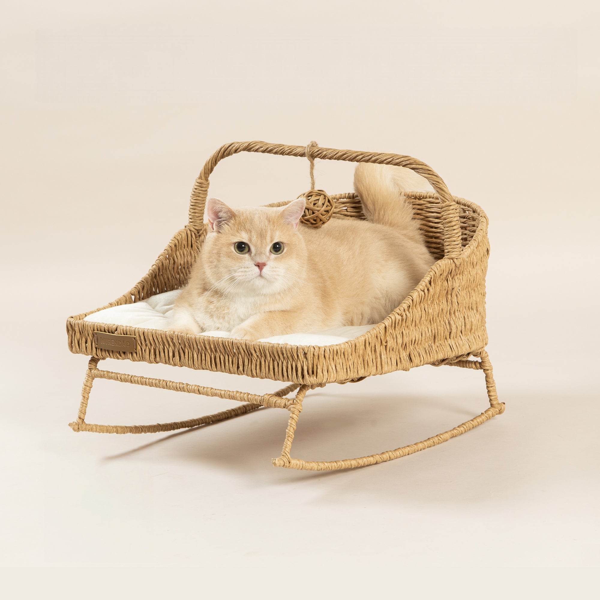 Rolo Handmade Cat Rocking Bed with Cushion & Play Ball