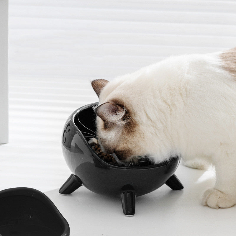 Black Ceramic Elevated Cat Bowl – Wide Mouth Anti-Tip Design