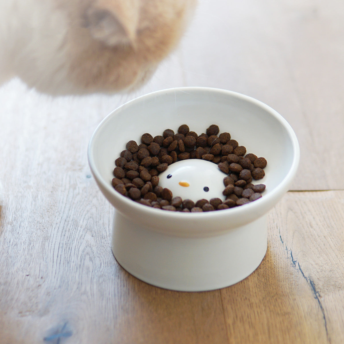 Ceramic Chick Elevated Slow-Feed Cat Bowl