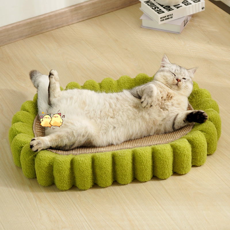 Plush Cactus Cat Bed with Scratcher Pad