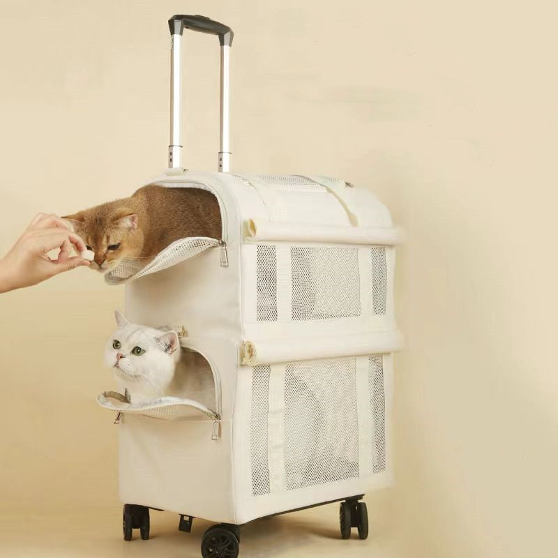 Double-Decker Rolling Pet Carrier with Detachable Design
