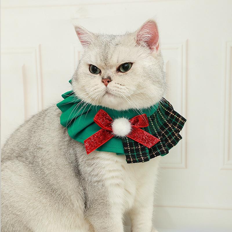 Christmas Cat Outfit – Green Plaid Dress & Hat Set