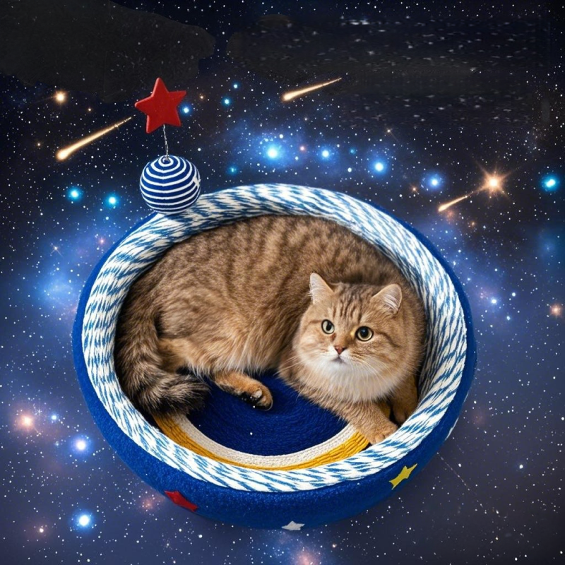 Space-Themed Cat Scratcher Bed