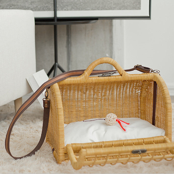 Handwoven Wicker Cat Backpack Carrier