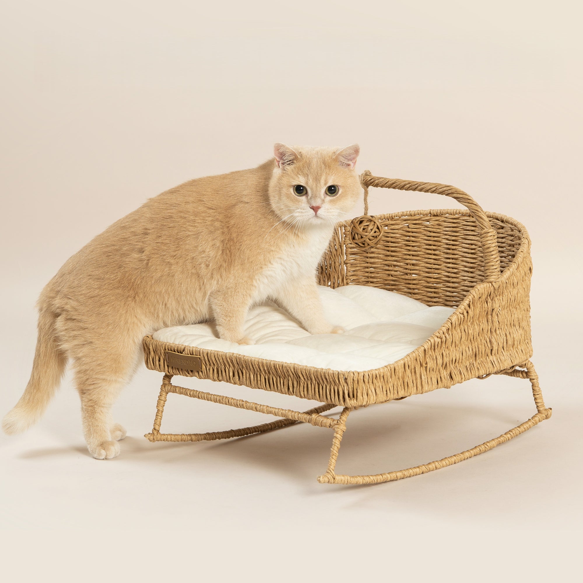Rolo Handmade Cat Rocking Bed with Cushion & Play Ball