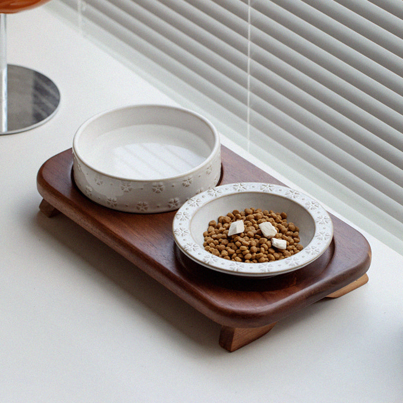 Vintage Ceramic Embossed Cat Bowl Set in One bowl plus one plate by Bigeeo