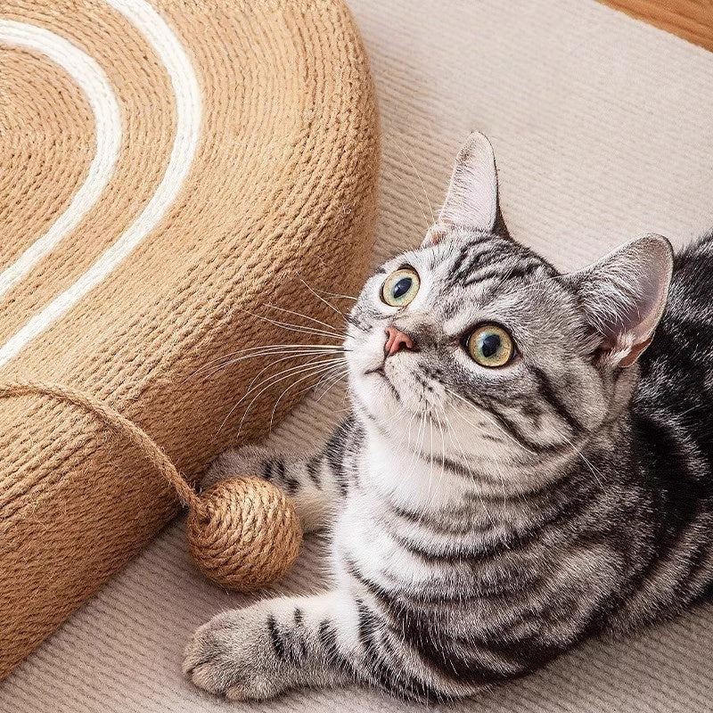 Cat Scratcher Bed with Play Toy – Natural Sisal Lounger