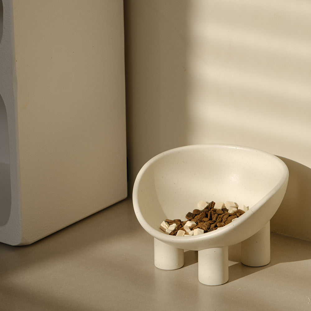 Cream Four-Leg Elevated Ceramic Cat Bowl