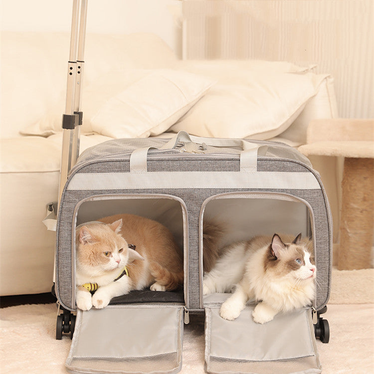 Dual-Compartment Rolling Cat Travel Carrier