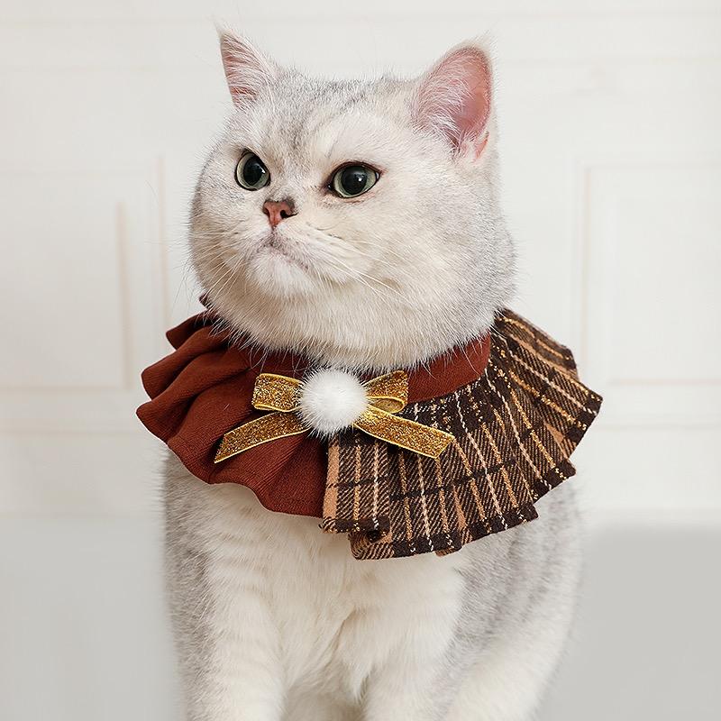 Vintage Plaid Cat Outfit – Brown Dress & Hat Set