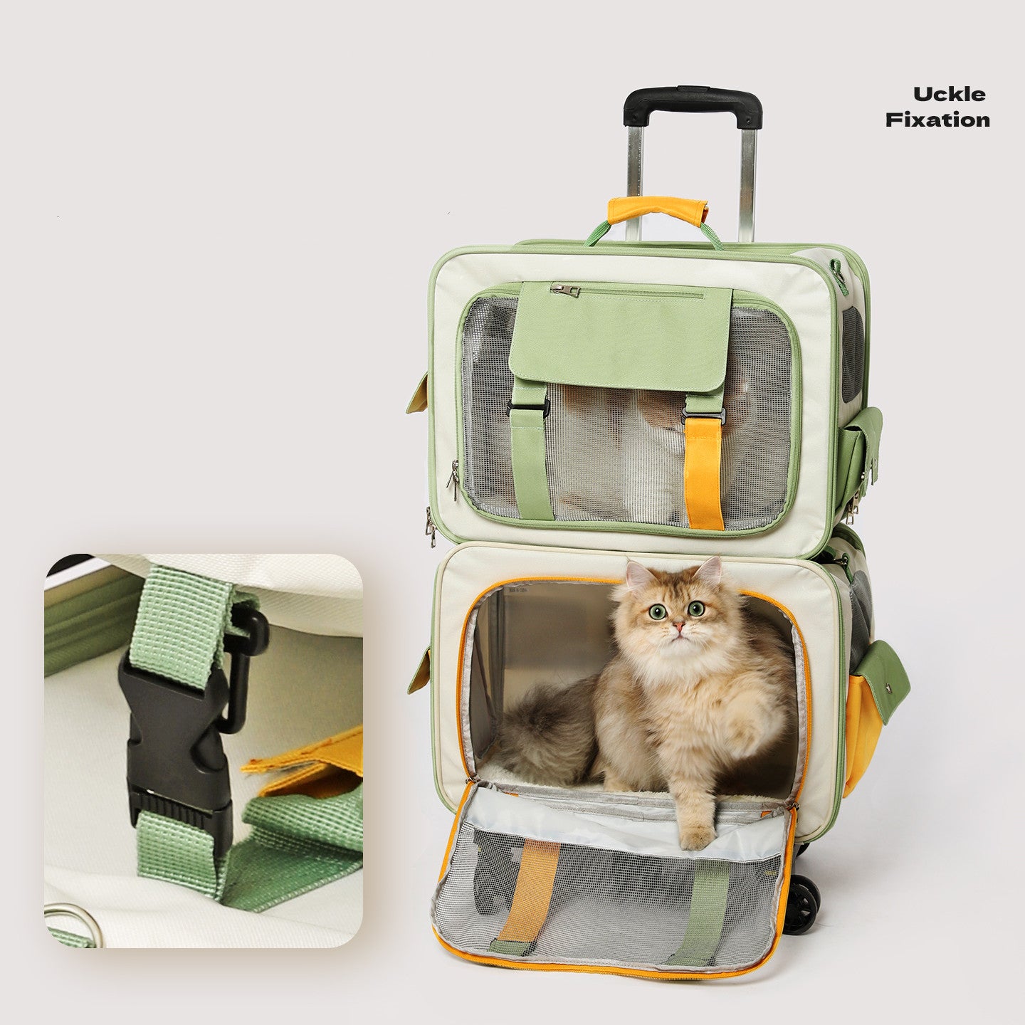 Dual-Layer Pet Trolley Carrier for Two Cats