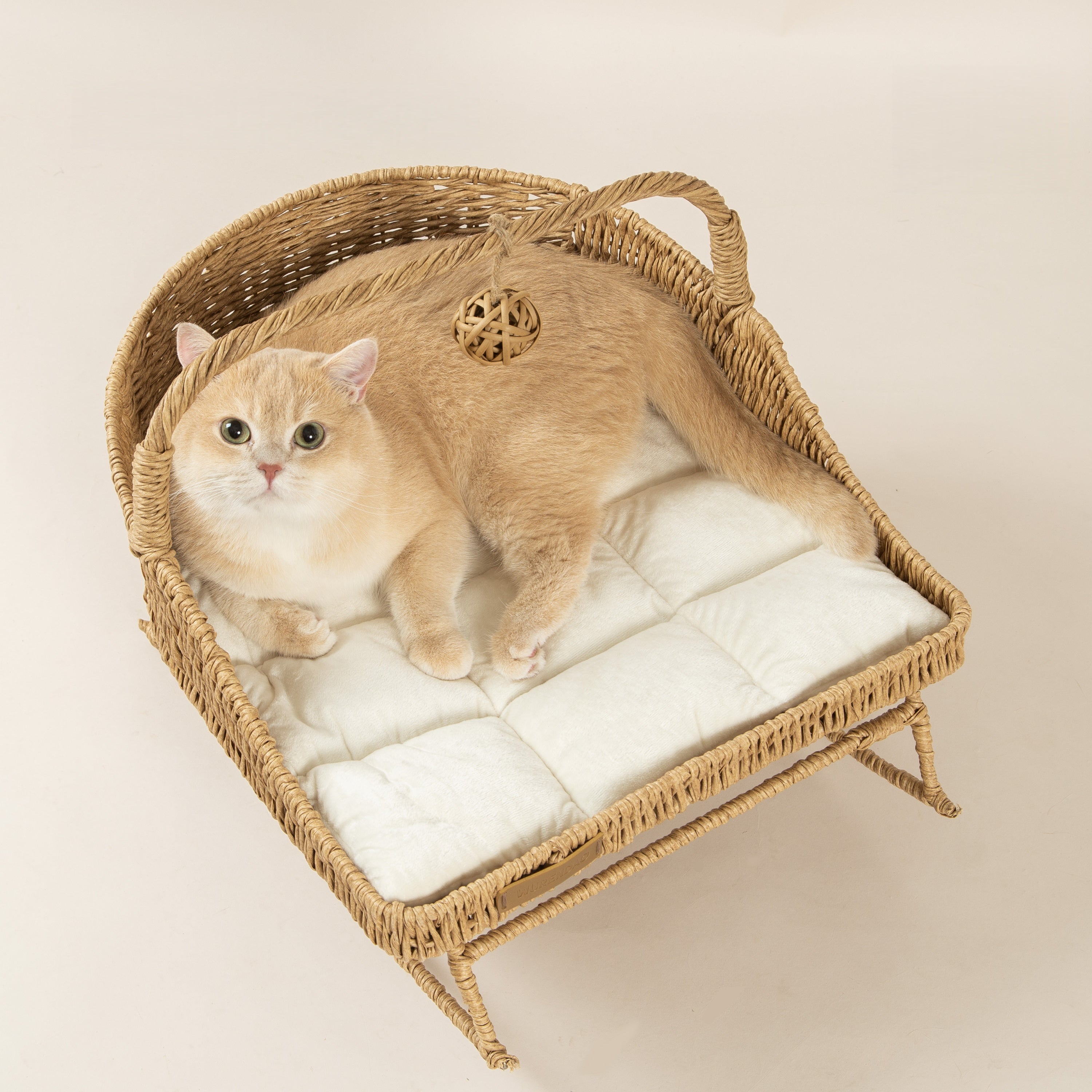 Rolo Handmade Cat Rocking Bed with Cushion & Play Ball