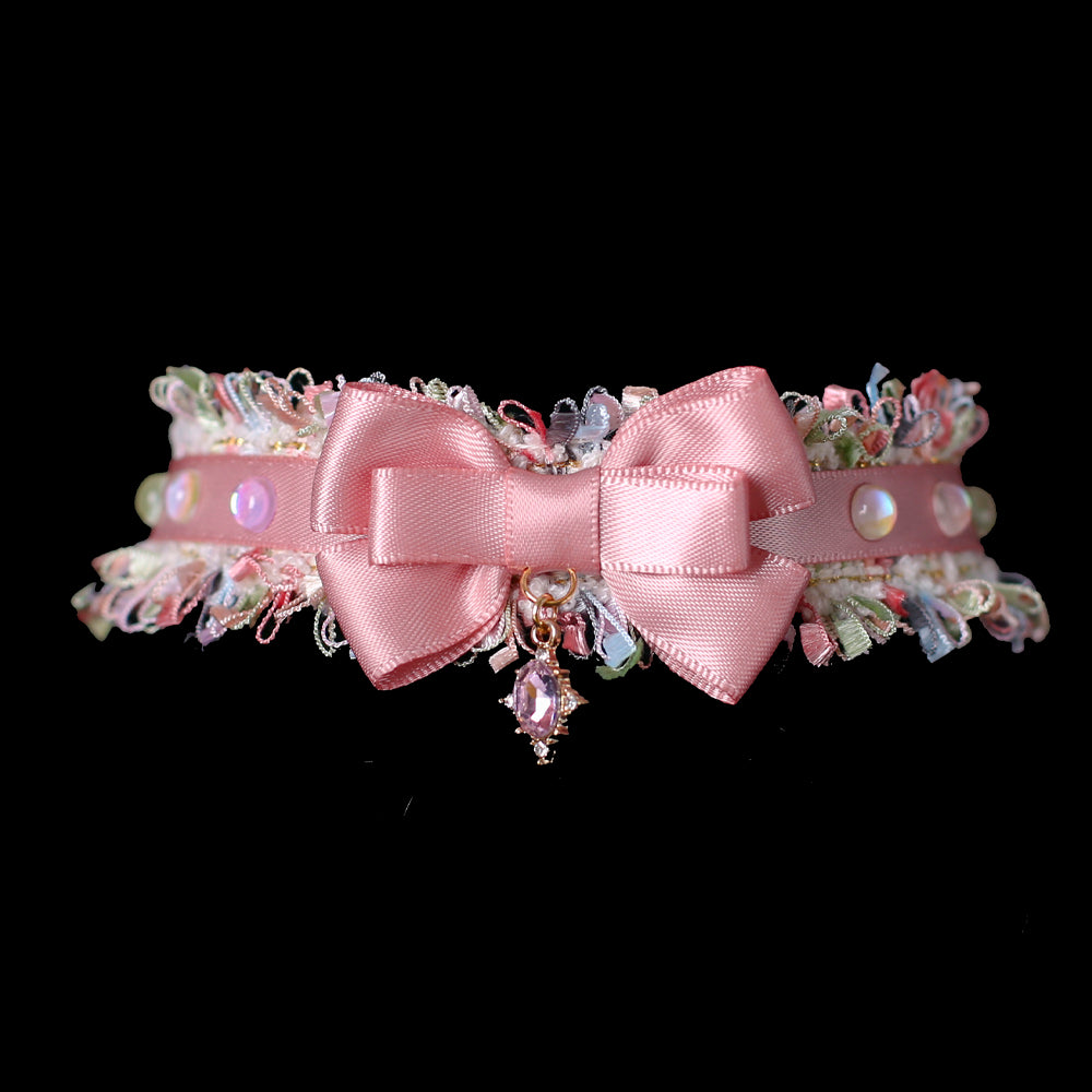 Pink Bow Crystal Cat Collar