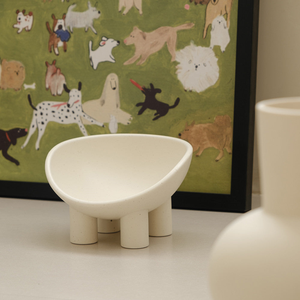 Cream Four-Leg Elevated Ceramic Cat Bowl
