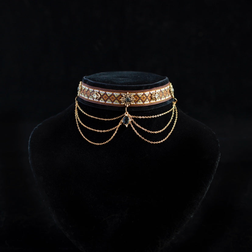 Royal Black & Gold Cat Collar with Chains