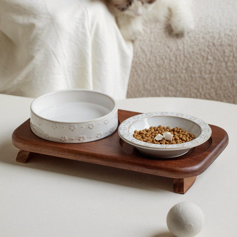 Vintage Ceramic Embossed Cat Bowl Set