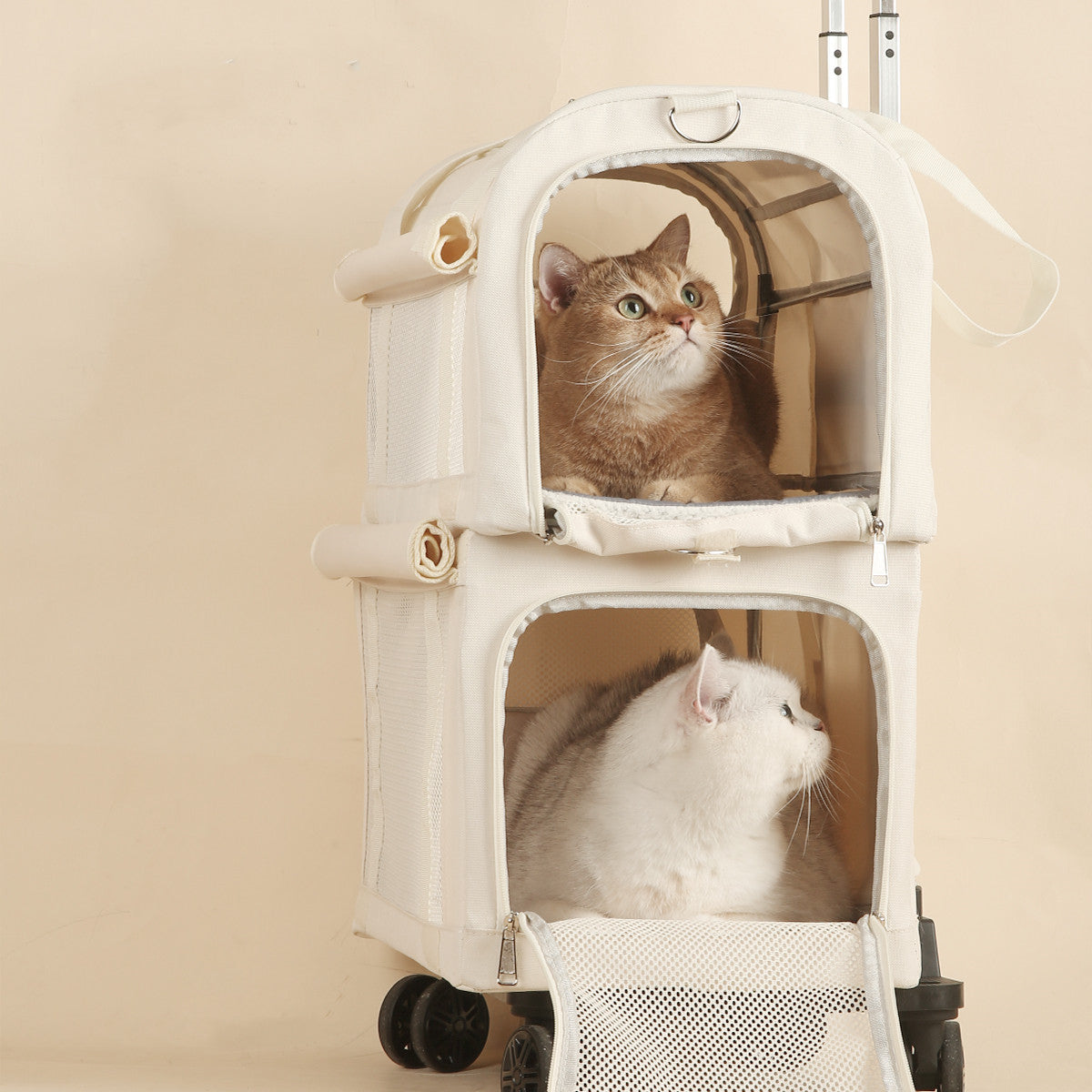 Double-Decker Rolling Pet Carrier with Detachable Design