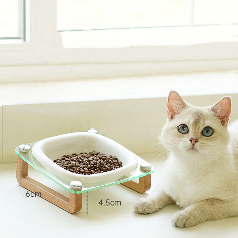 Tilted Ceramic Cat Bowl with Wooden & Glass Stand by Bigeeo – photo 2