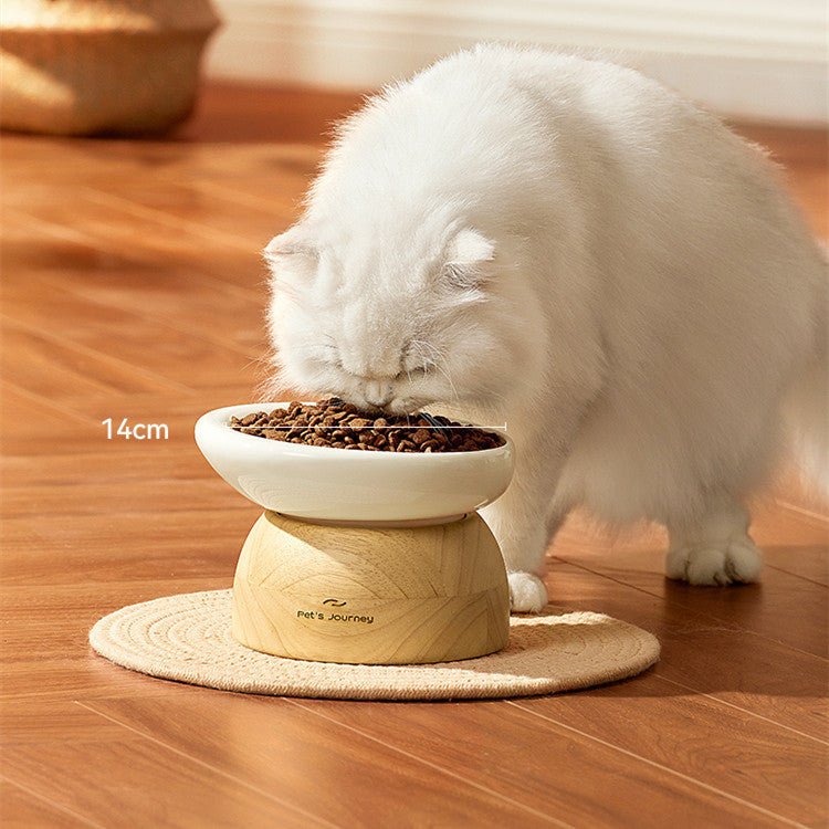 Ceramic Cat Bowl with Solid Wood Stand by Bigeeo – photo 2