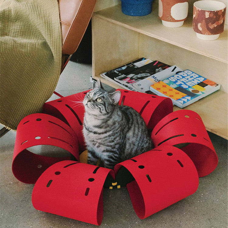 Flower Felt Cat Tunnel Bed cat bed by Bigeeo