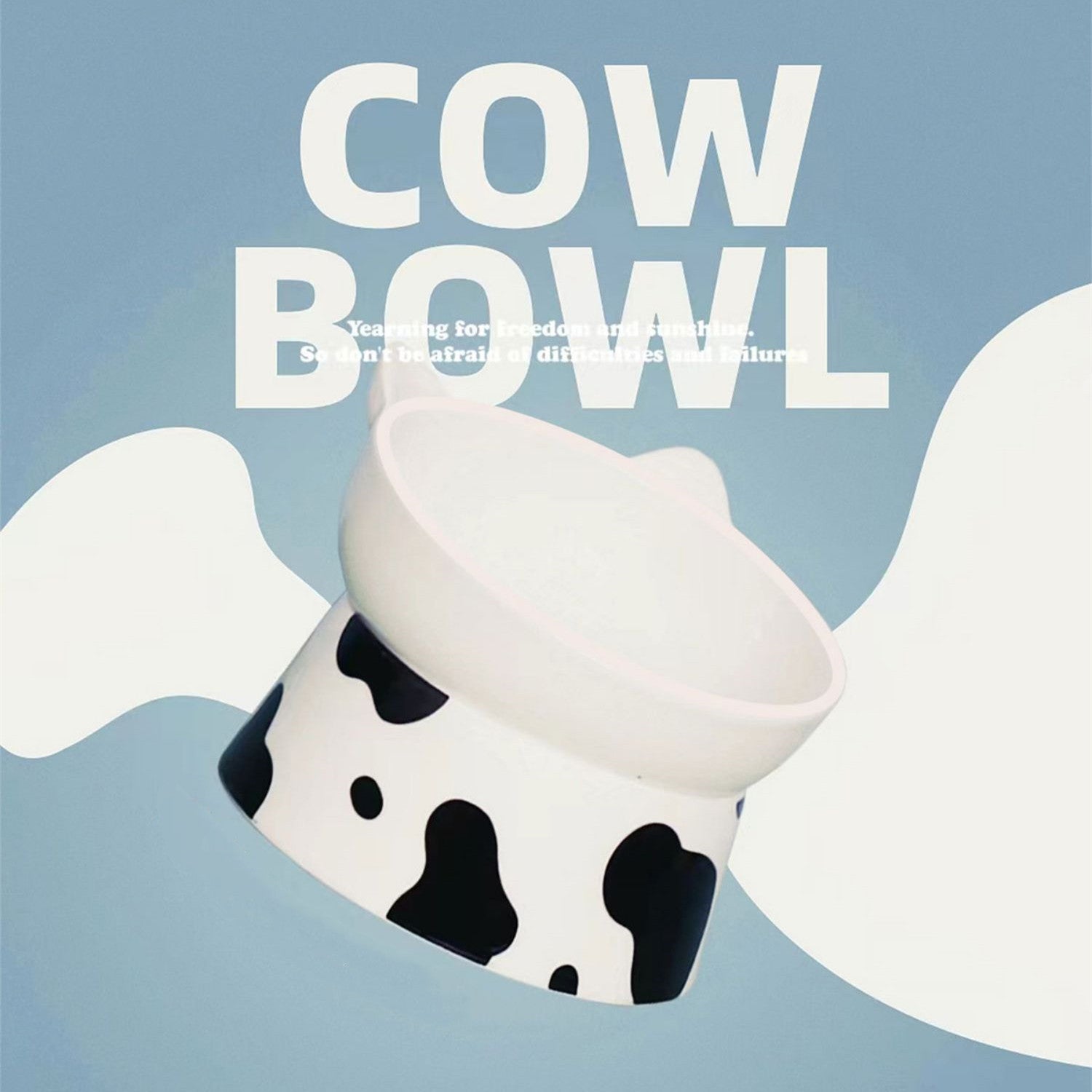 Cow Pattern Elevated Tilted Ceramic Cat Bowl