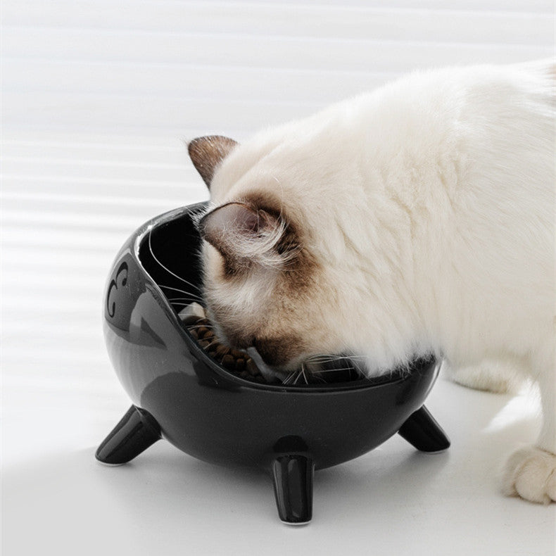 Black Ceramic Elevated Cat Bowl – Wide Mouth Anti-Tip Design