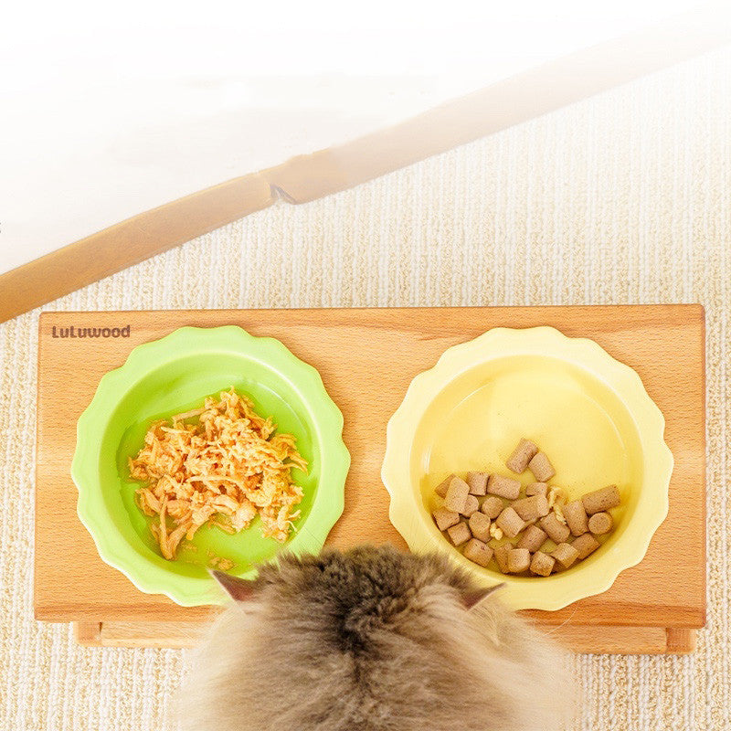 Solid Beechwood Dual Cat Bowl Stand by Bigeeo – photo 2