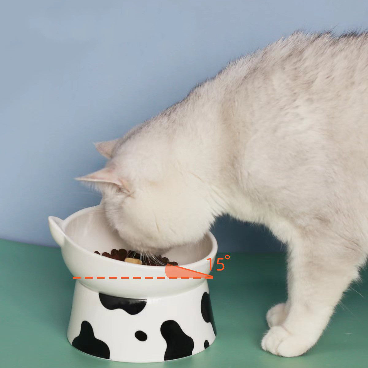 Cow Pattern Elevated Tilted Ceramic Cat Bowl by Bigeeo – photo 2