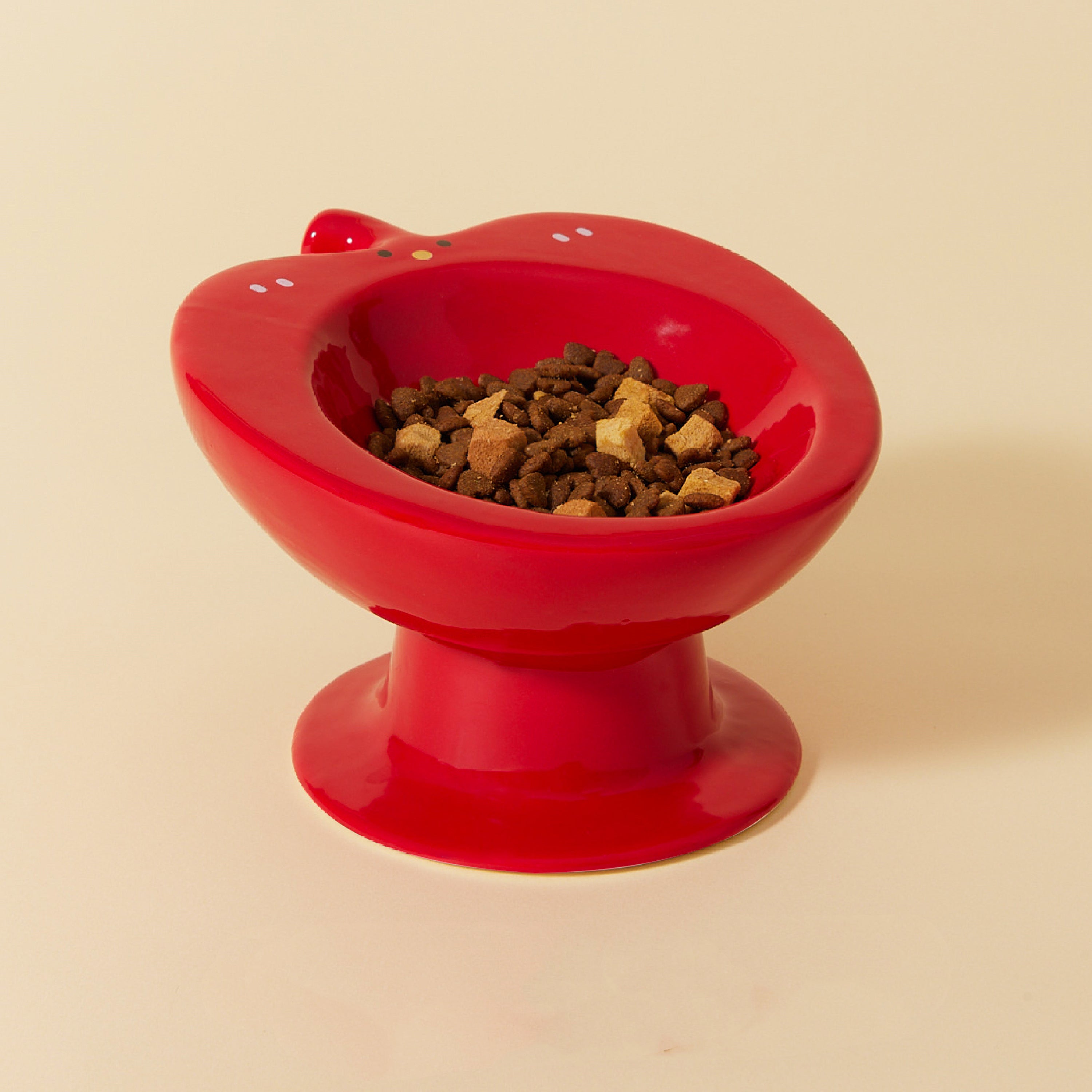 Apple Ceramic Cat Bowl – Elevated Anti-Spill Neck-Protection Feeder