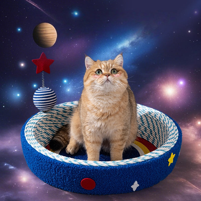 Space-Themed Cat Scratcher Bed