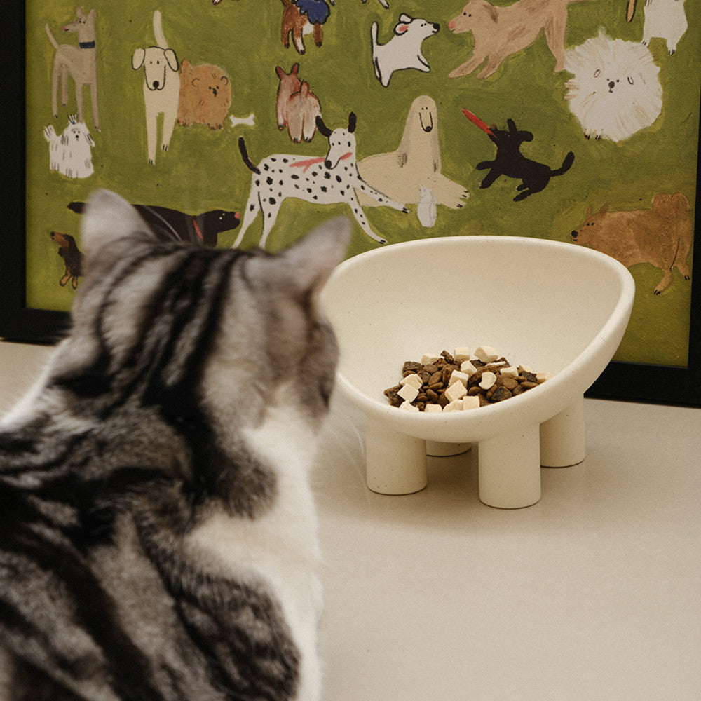 Cream Four-Leg Elevated Ceramic Cat Bowl