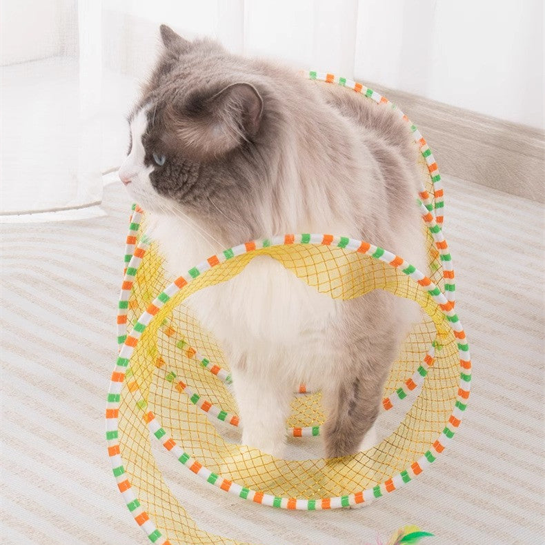 Interactive Feather & Bell Cat Tunnel Toy cat toy by Bigeeo