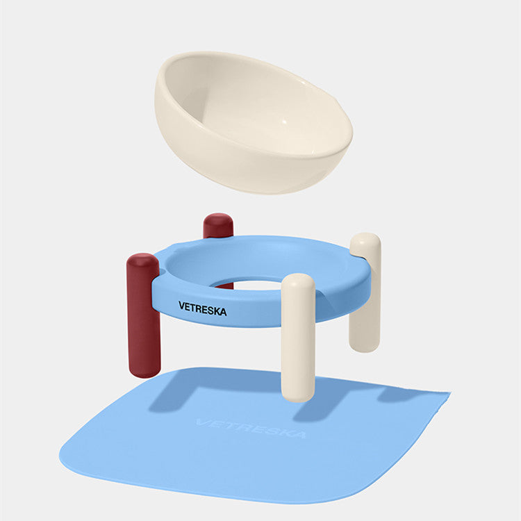 ColorBlock Elevated Ceramic Cat Bowl with Feeding Mat