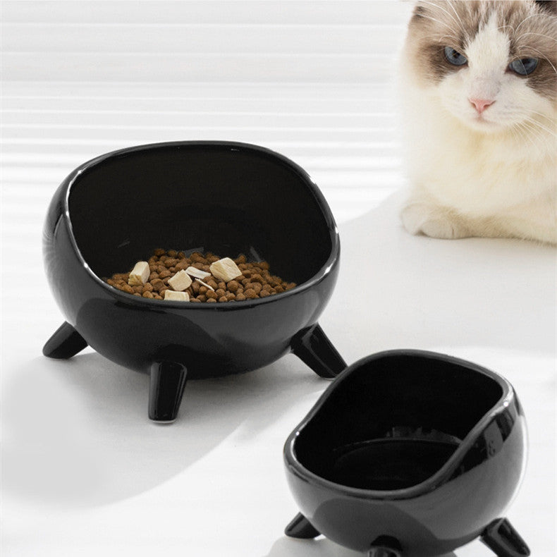Black Ceramic Elevated Cat Bowl – Wide Mouth Anti-Tip Design