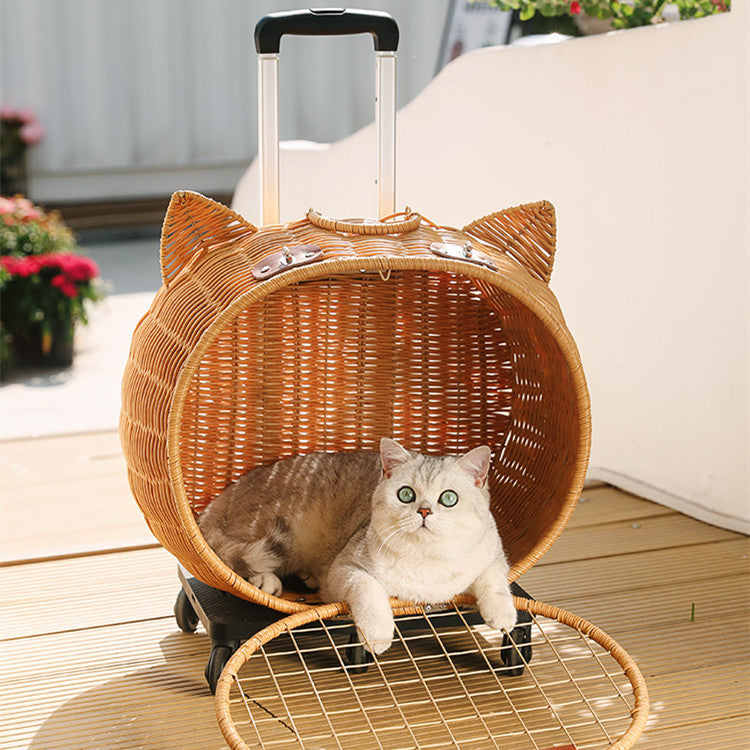 Handmade Wicker Rolling Pet Carrier