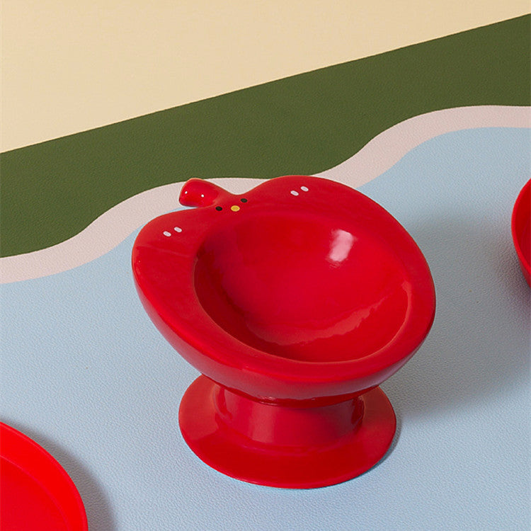 Apple Ceramic Cat Bowl – Elevated Anti-Spill Neck-Protection Feeder