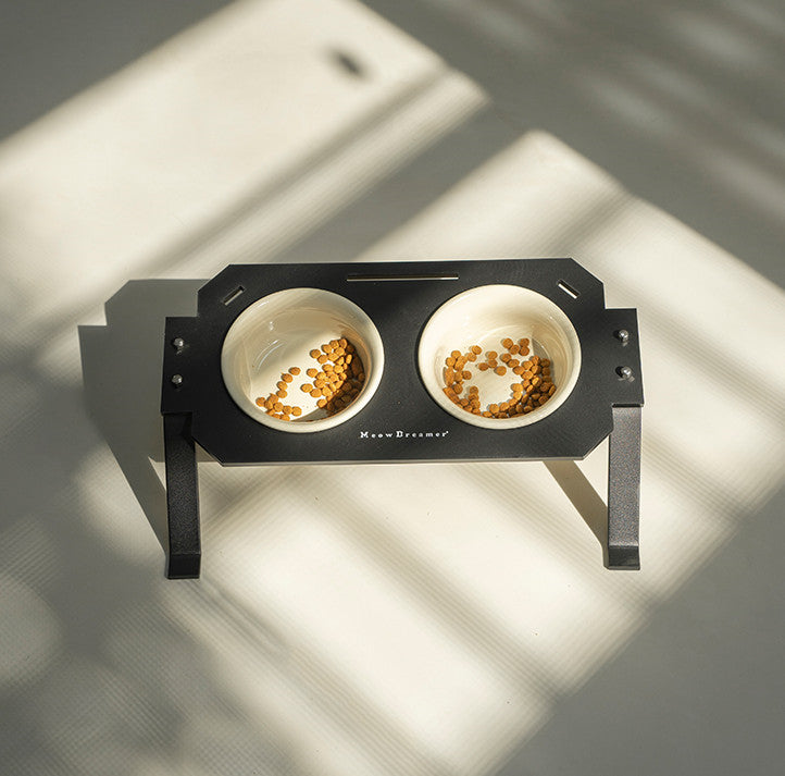 Elevated Dual Cat Bowl Set – Anti-Spill Design with Ceramic Inserts