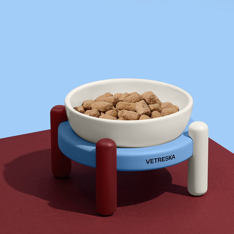 ColorBlock Elevated Ceramic Cat Bowl with Feeding Mat