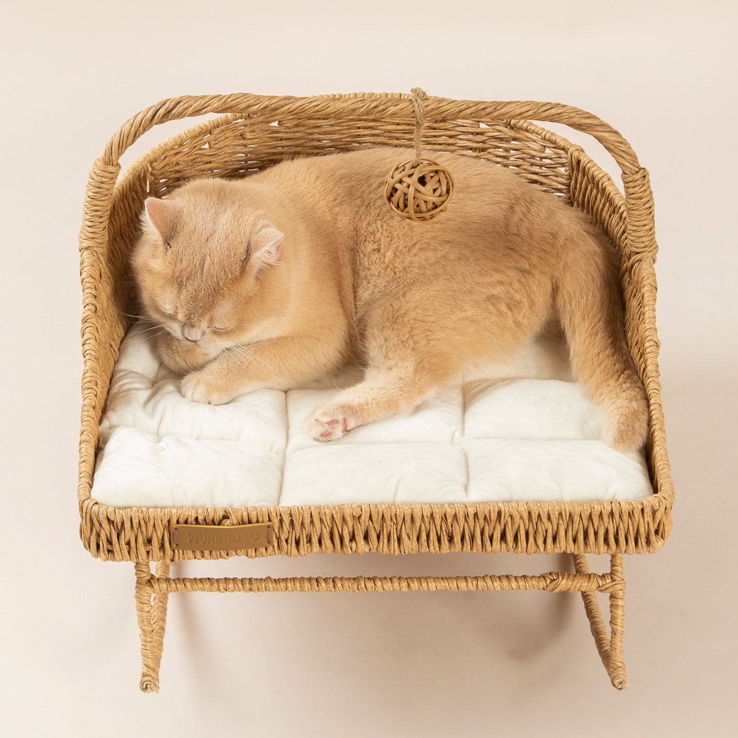 Rolo Handmade Cat Rocking Bed with Cushion & Play Ball