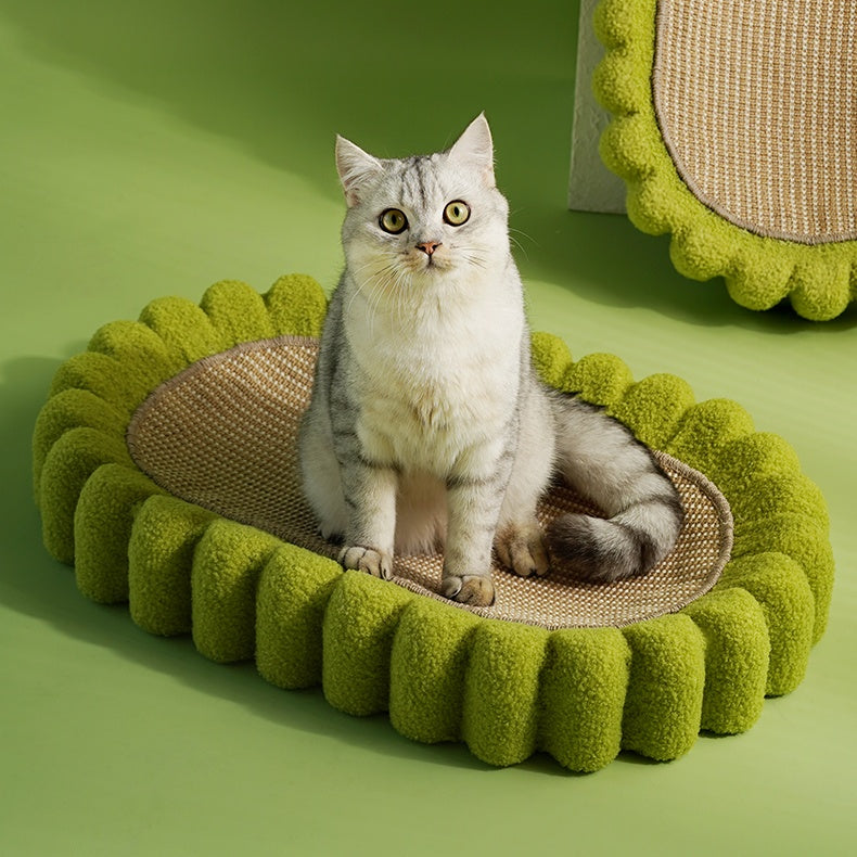Plush Cactus Cat Bed with Scratcher Pad