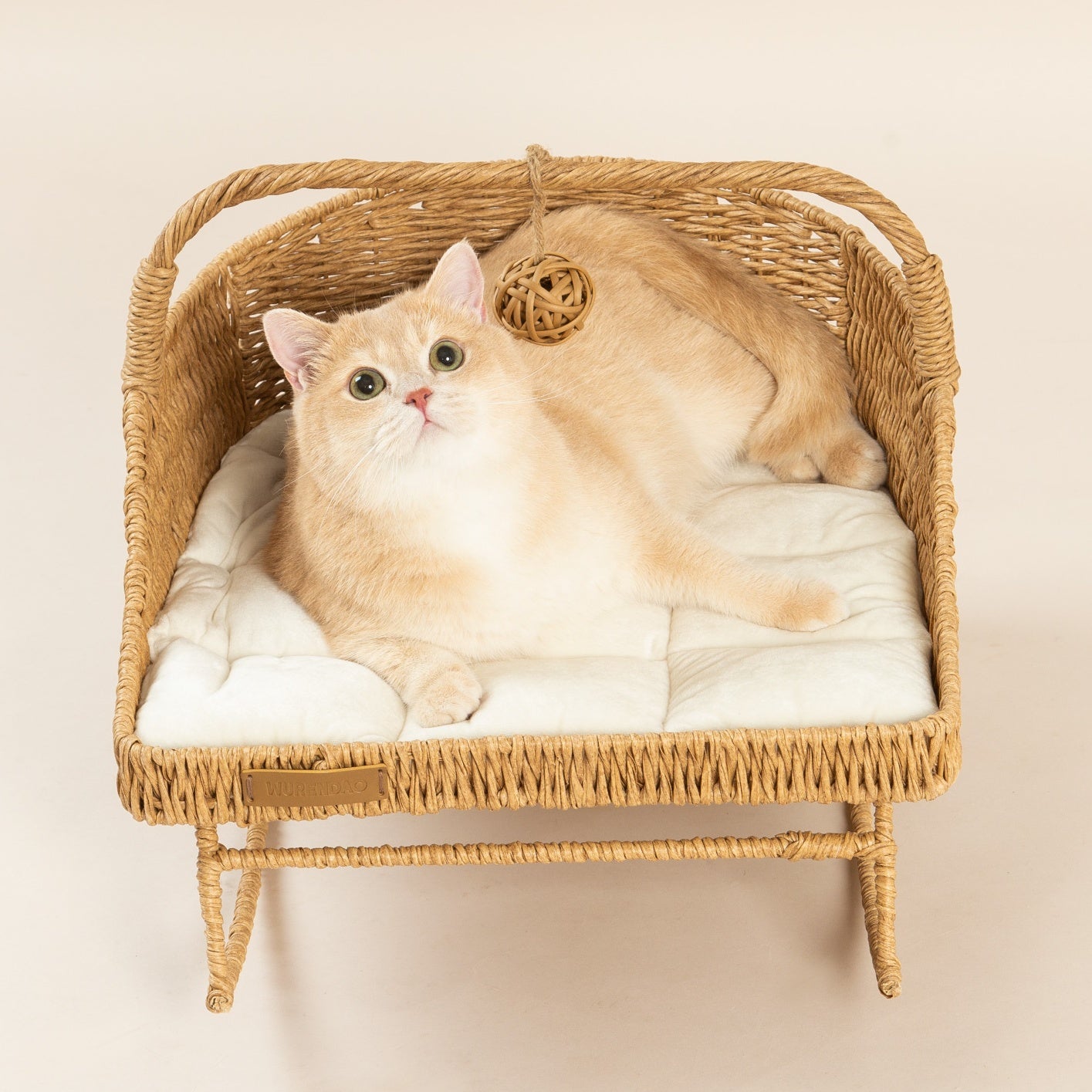 Rolo Handmade Cat Rocking Bed with Cushion & Play Ball