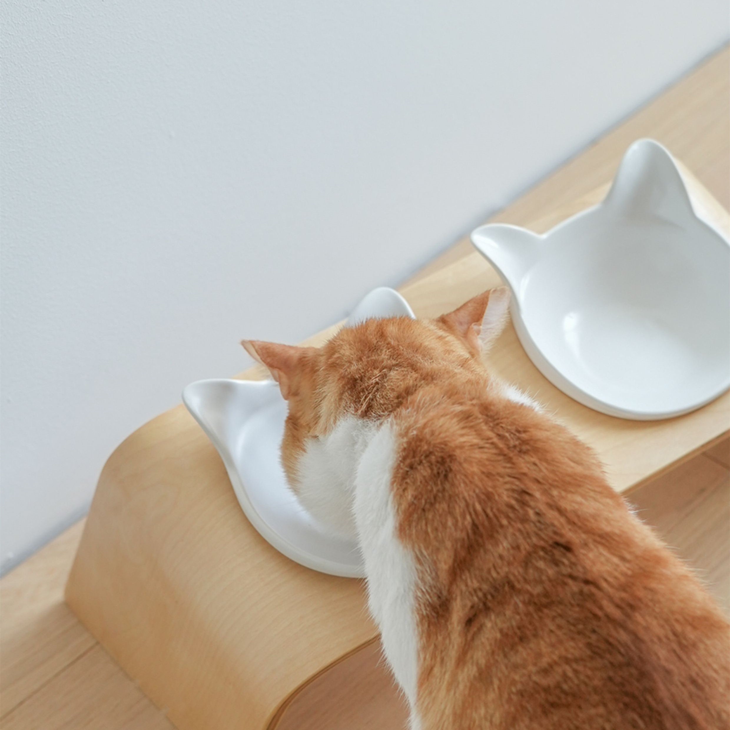 MUJI-Style Elevated Ceramic Cat Bowl Set
