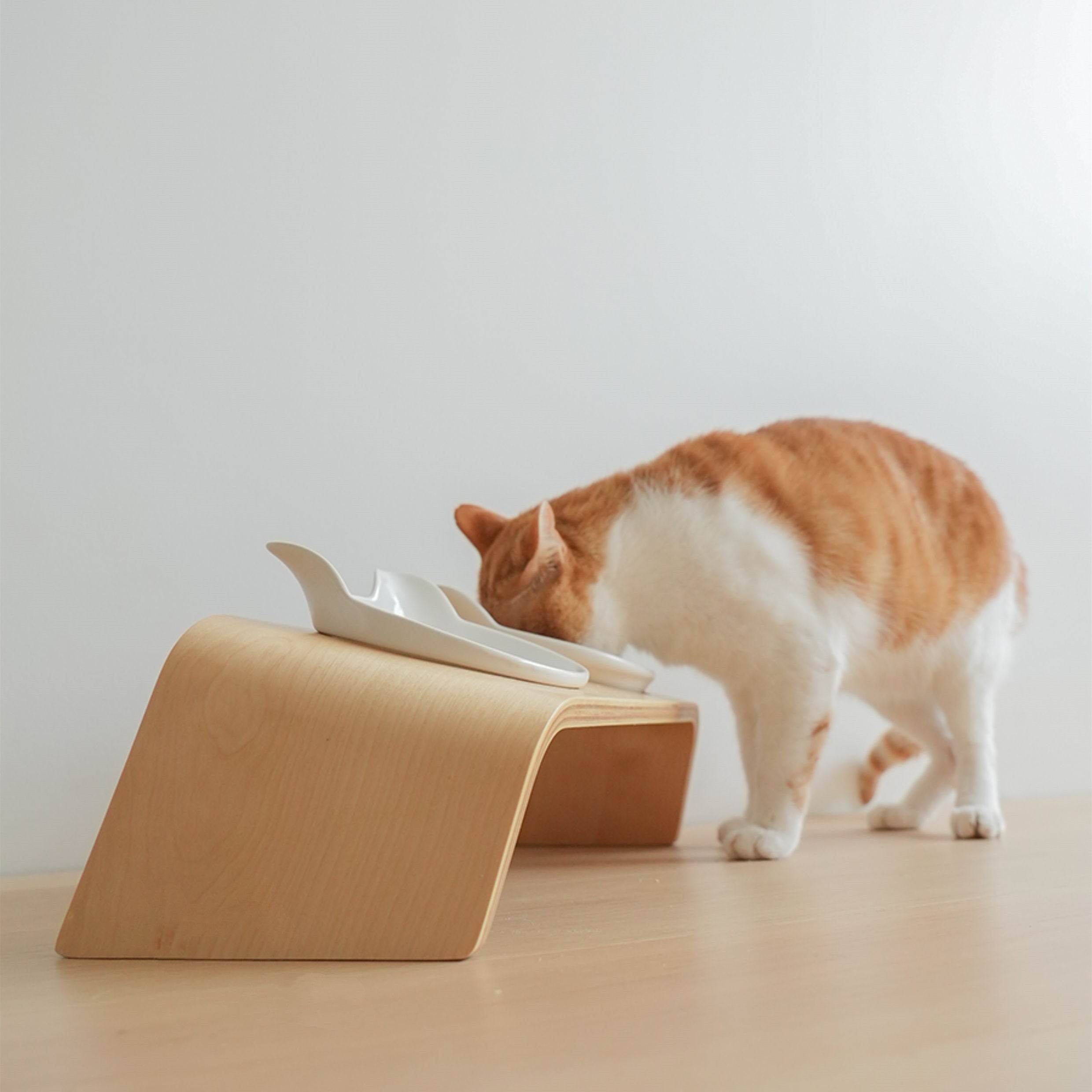 MUJI-Style Elevated Ceramic Cat Bowl Set
