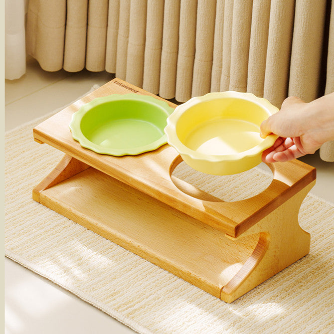 Solid Beechwood Dual Cat Bowl Stand