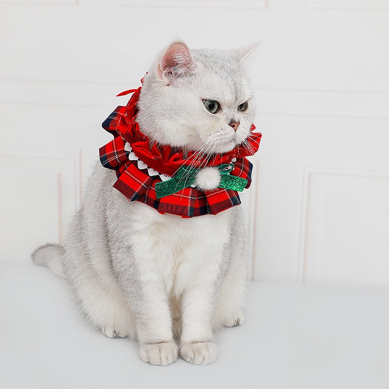 Christmas Red Plaid Cat Outfit – Dress & Hat Set