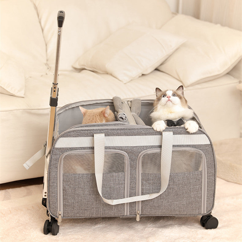 Dual-Compartment Rolling Cat Travel Carrier