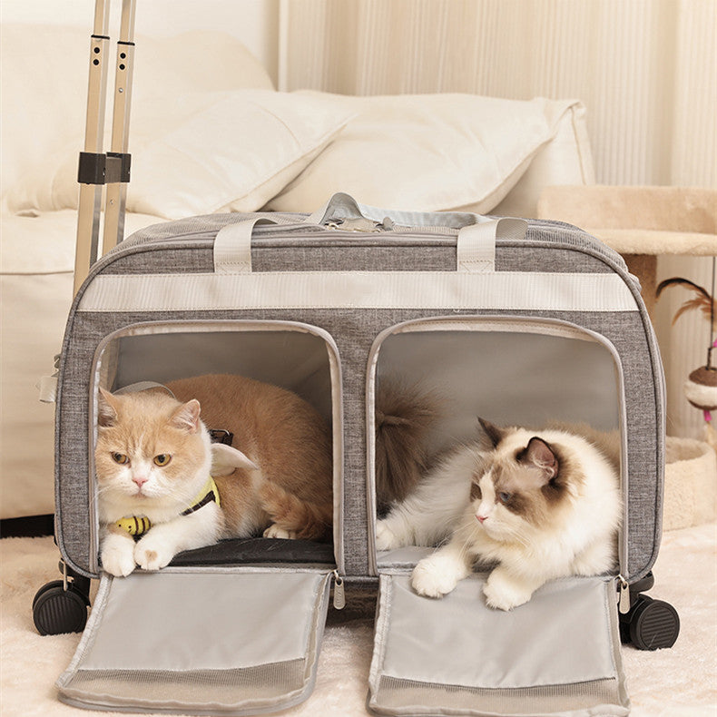 Dual-Compartment Rolling Cat Travel Carrier
