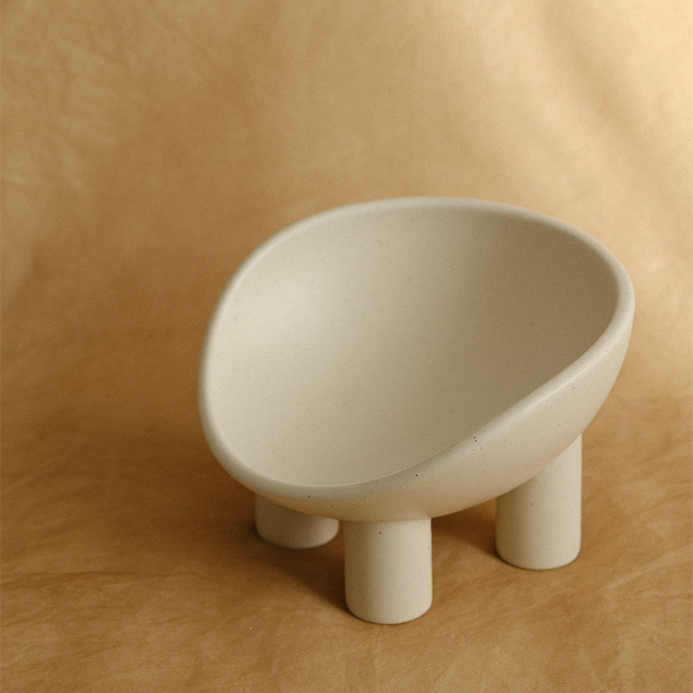 Cream Four-Leg Elevated Ceramic Cat Bowl